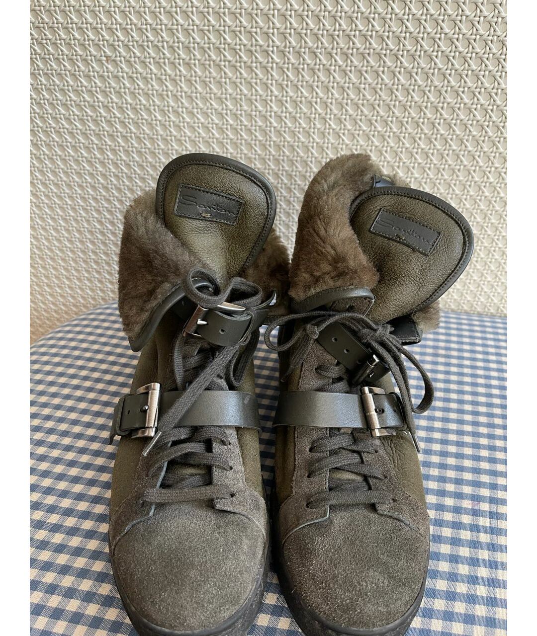 SANTONI Хаки замшевые ботинки, фото 2