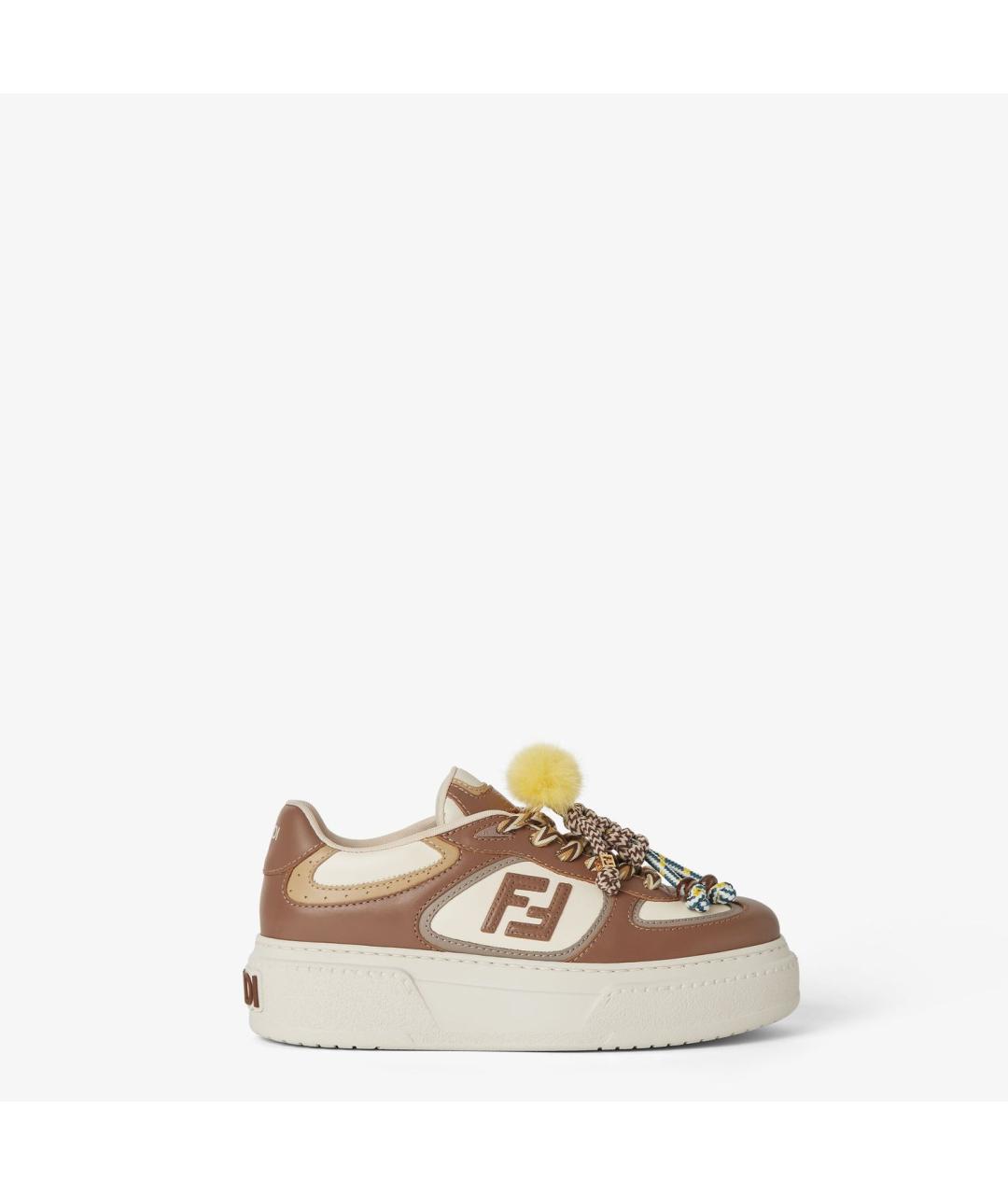 FENDI Коричневые кожаные кеды, фото 6
