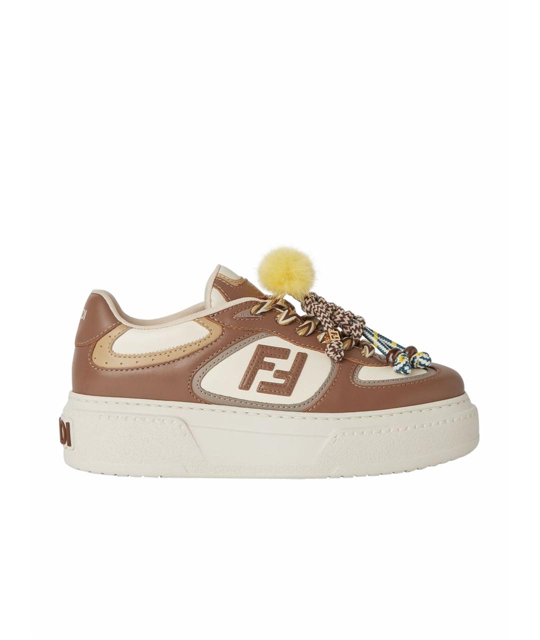 FENDI Коричневые кожаные кеды, фото 1