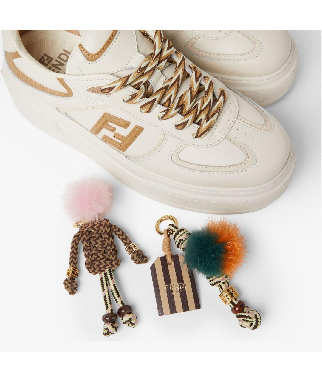 FENDI Бежевые кожаные кеды, фото 5