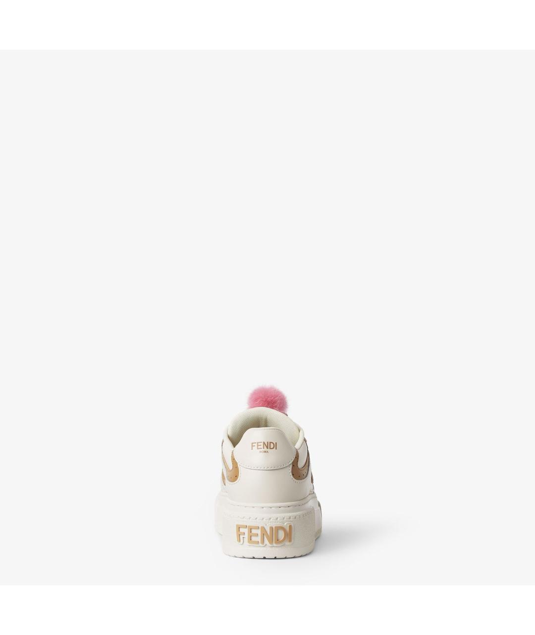 FENDI Бежевые кожаные кеды, фото 3