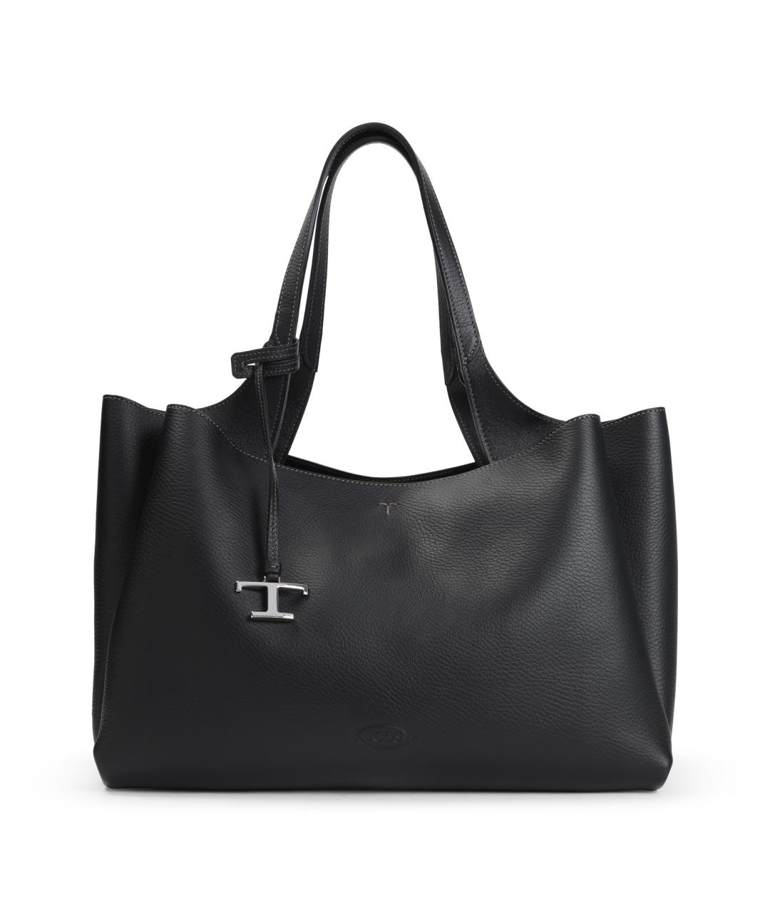 TOD'S Черная кожаная сумка тоут, фото 1
