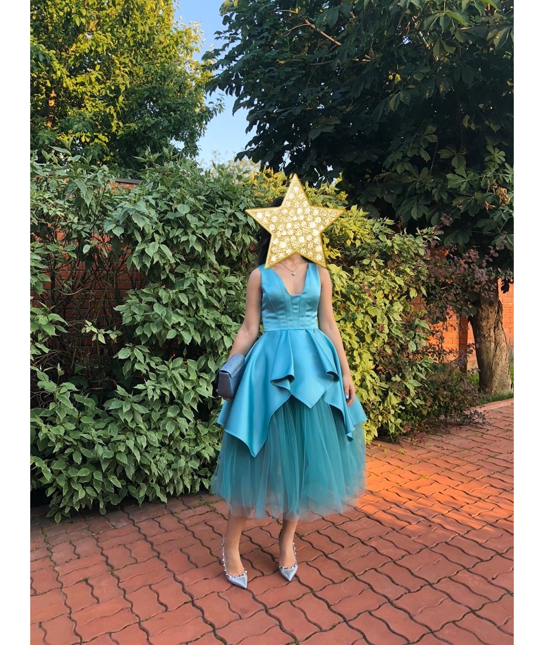 ELISABETTA FRANCHI Бирюзовое полиэстеровое вечернее платье, фото 5
