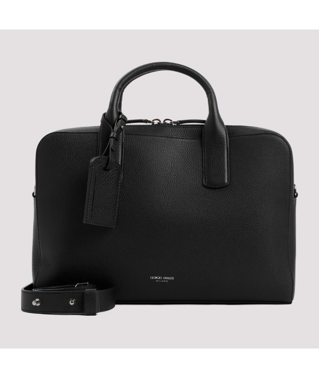 GIORGIO ARMANI Черный кожаный портфель, фото 3