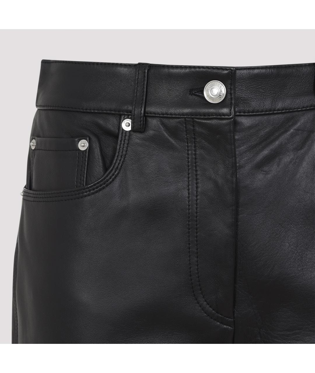 SPORTMAX Черные кожаные прямые брюки, фото 5