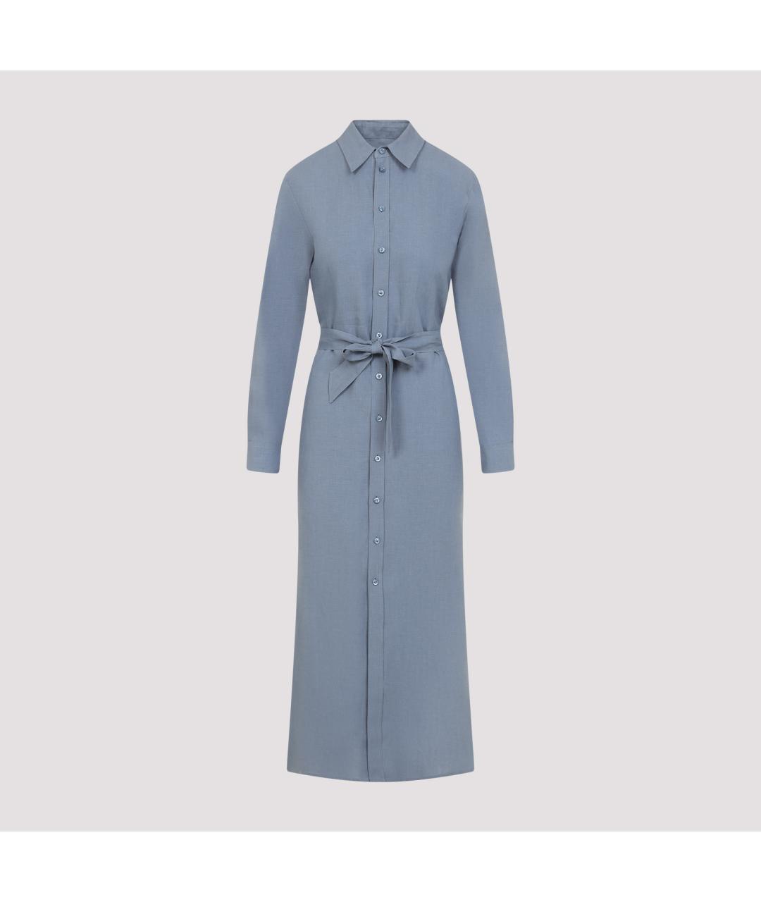 RALPH LAUREN Голубое льняное повседневное платье, фото 2