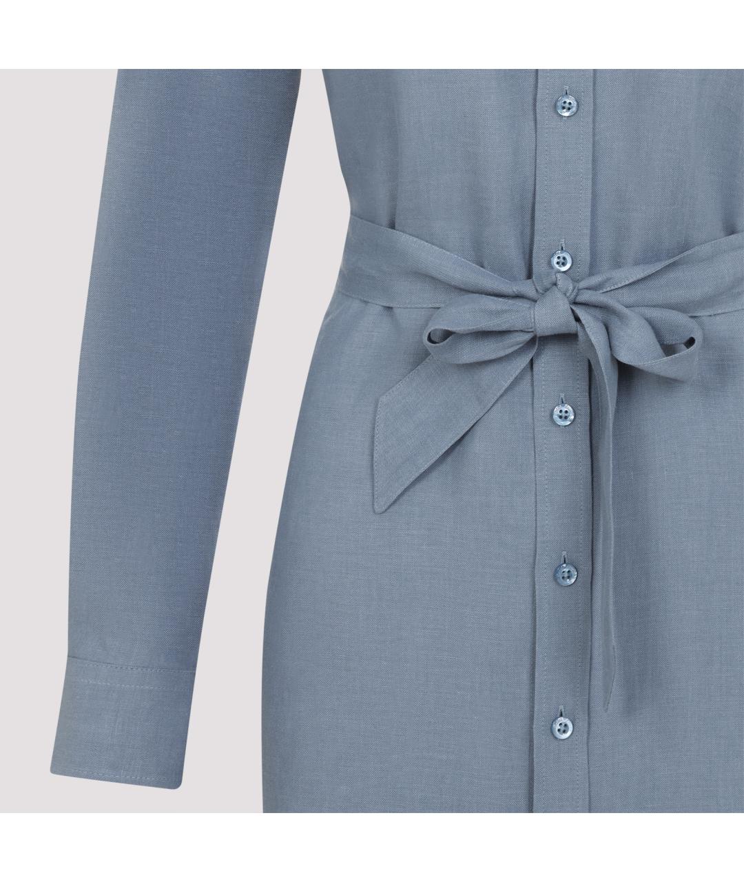 RALPH LAUREN Голубое льняное повседневное платье, фото 6