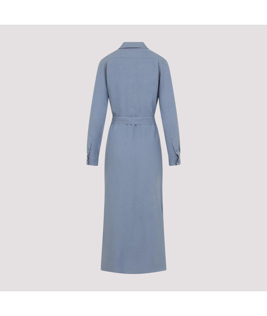 RALPH LAUREN Голубое льняное повседневное платье, фото 4