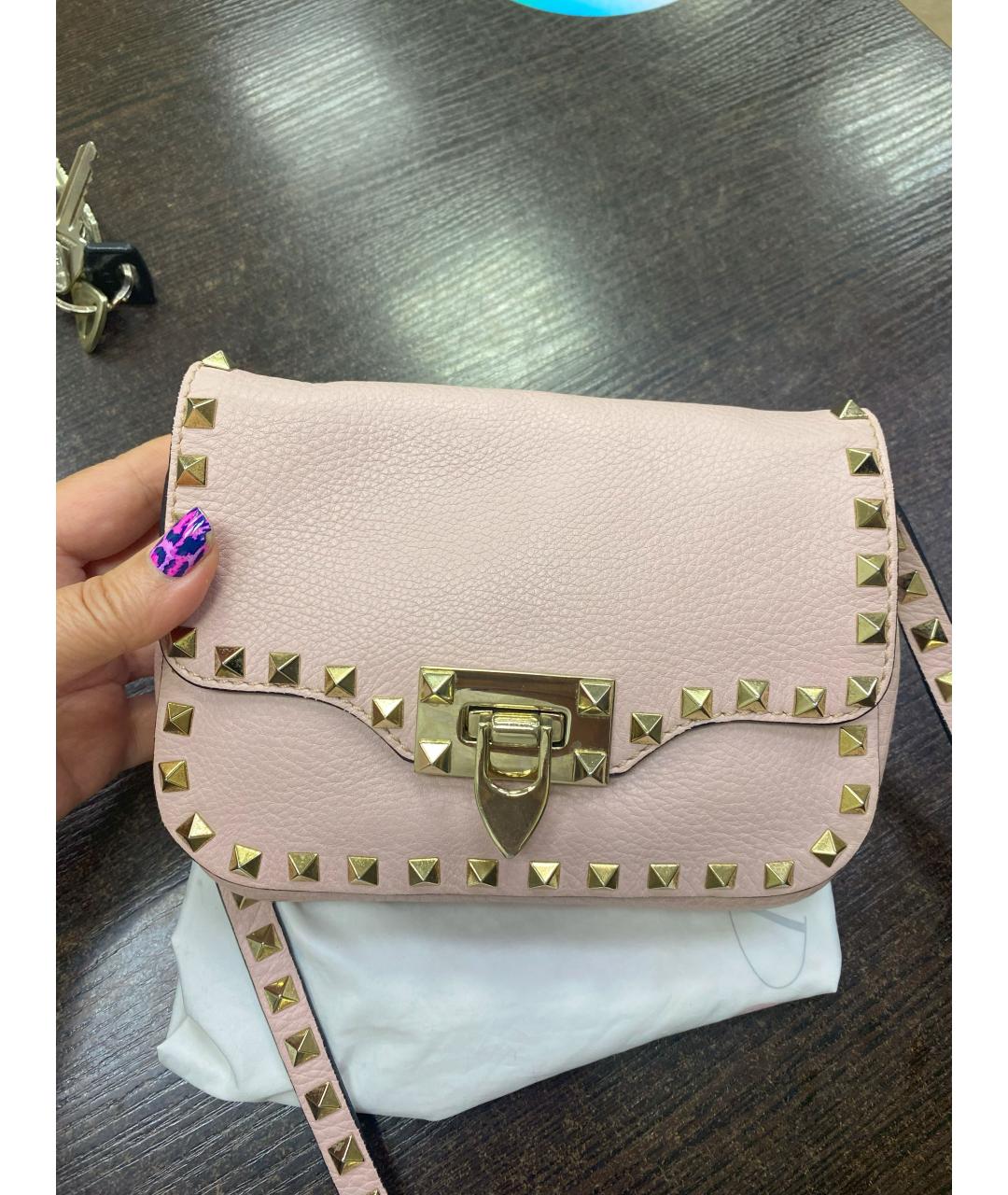 VALENTINO Розовая кожаная сумка через плечо, фото 2