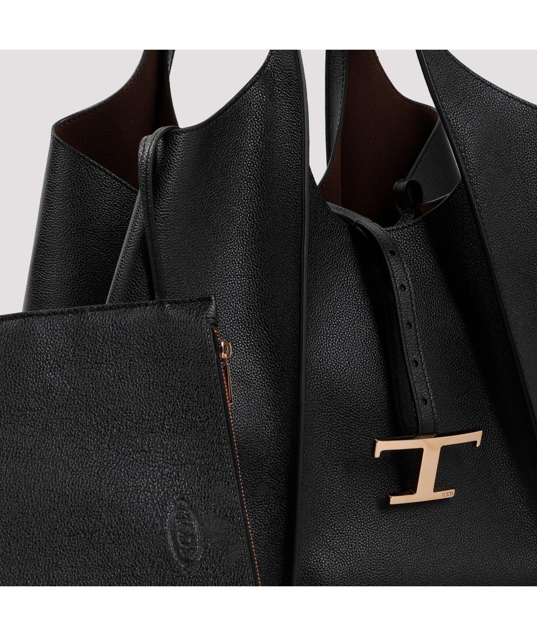 TOD'S Черная кожаная сумка тоут, фото 5