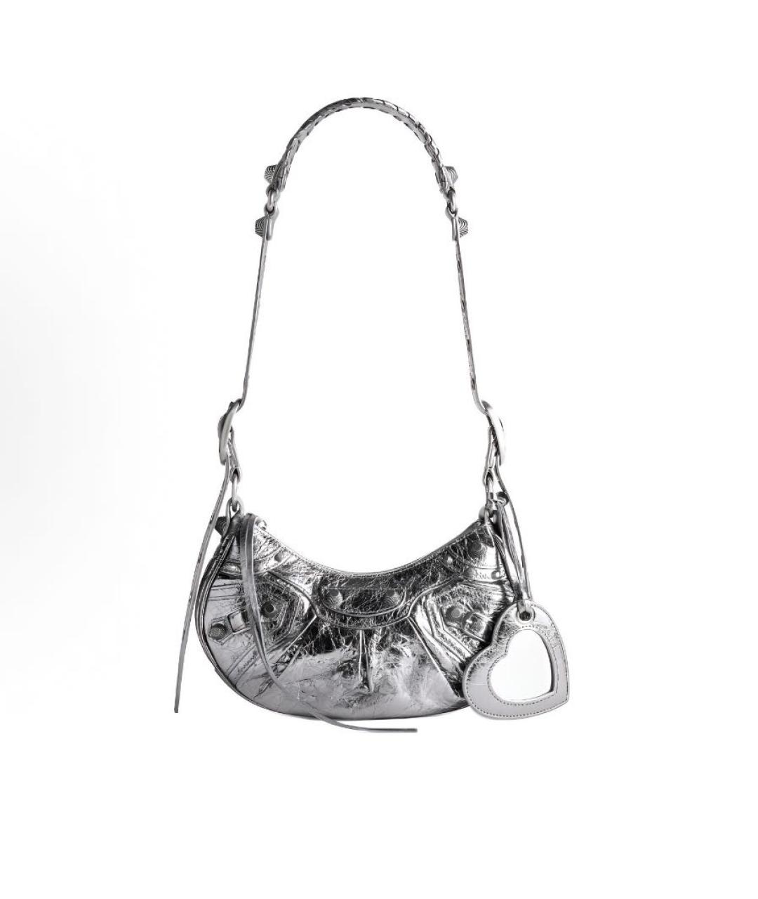 BALENCIAGA Серебряная кожаная сумка с короткими ручками, фото 5