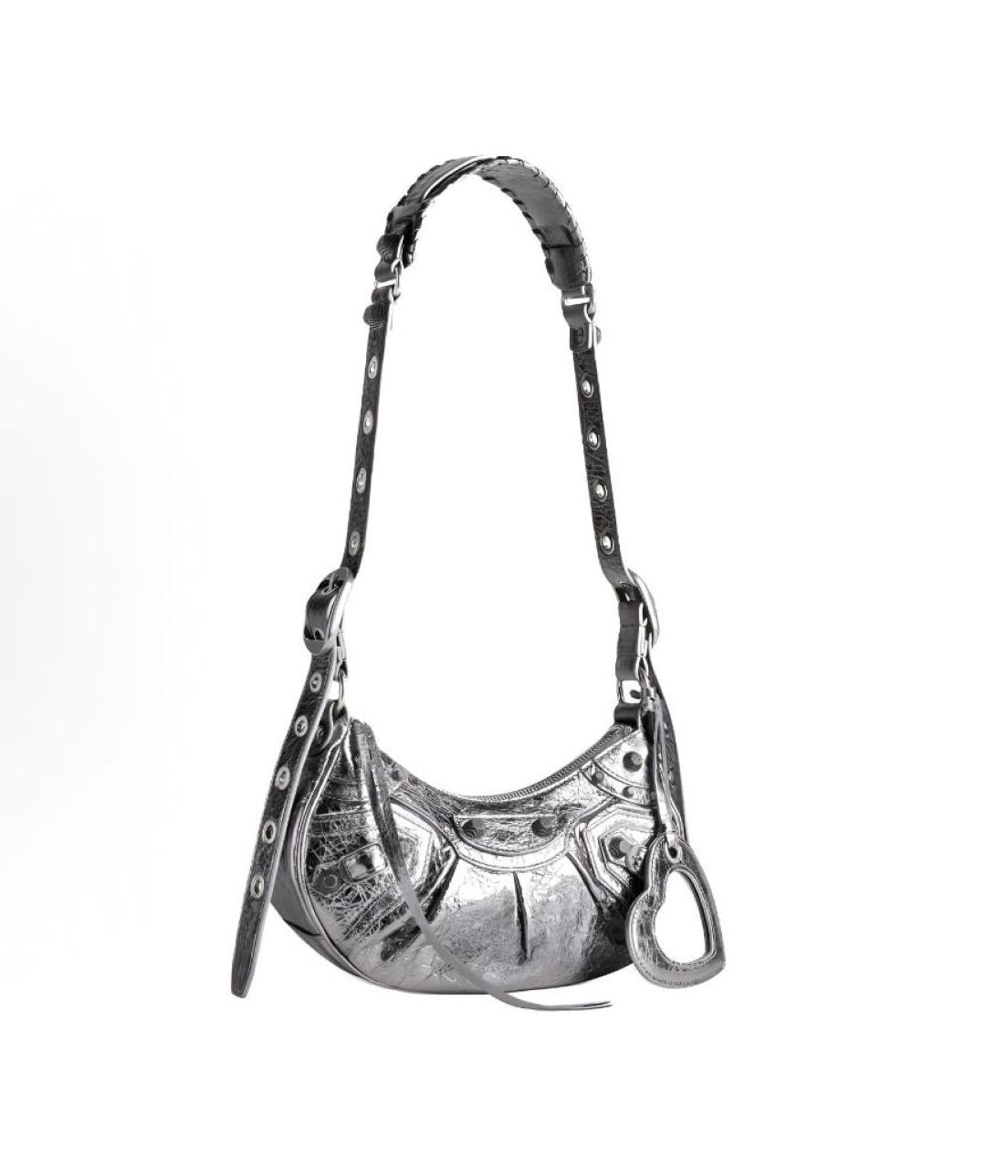 BALENCIAGA Серебряная кожаная сумка с короткими ручками, фото 2