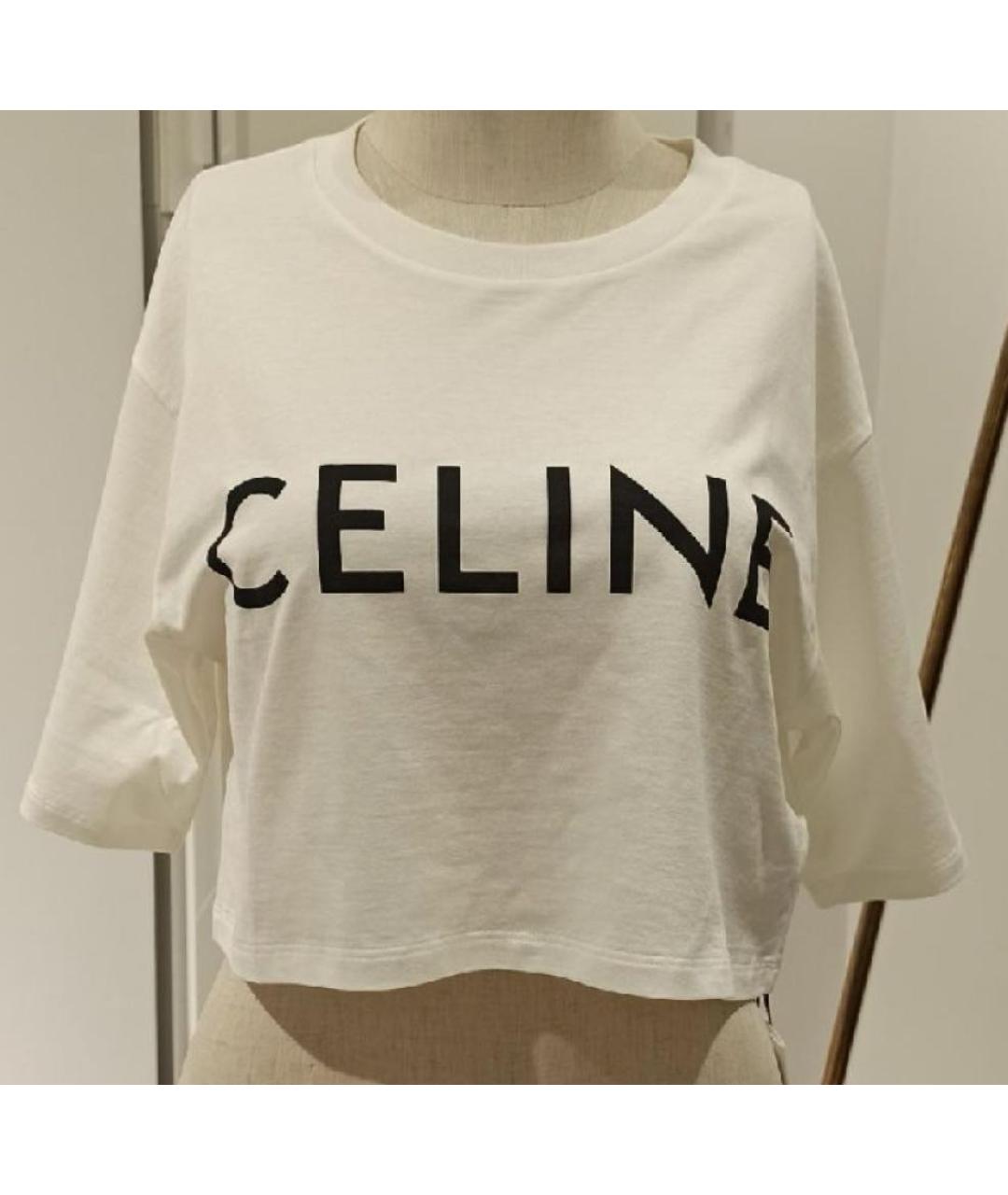 CELINE Белая хлопковая футболка, фото 2
