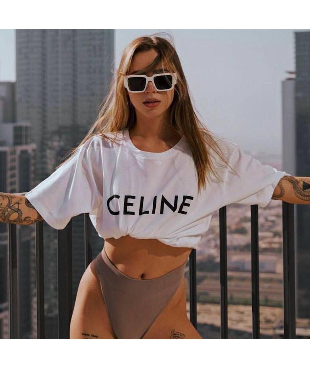 CELINE Белая хлопковая футболка, фото 4
