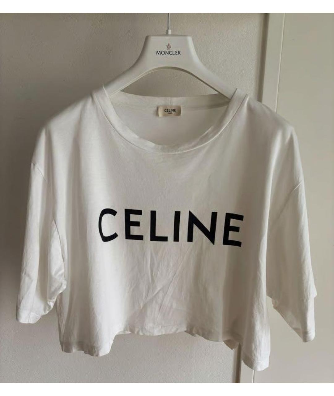 CELINE Белая хлопковая футболка, фото 6