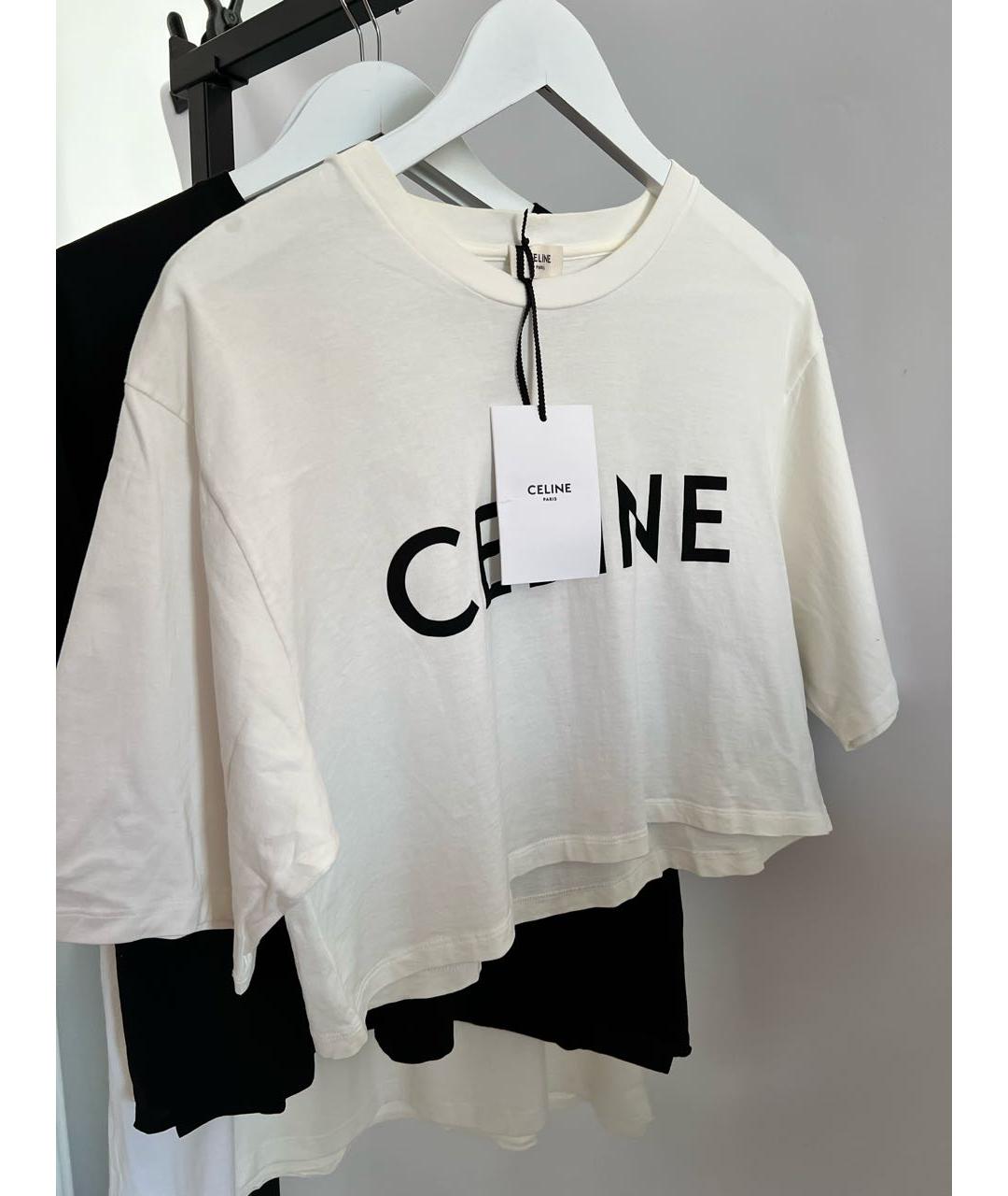 CELINE Белая хлопковая футболка, фото 2