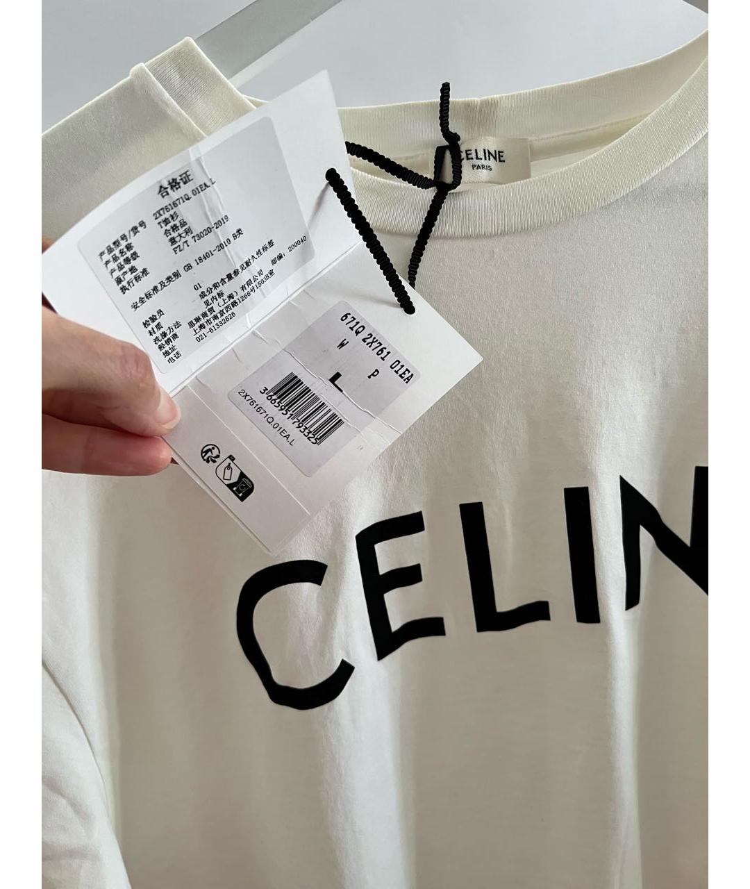 CELINE Белая хлопковая футболка, фото 3