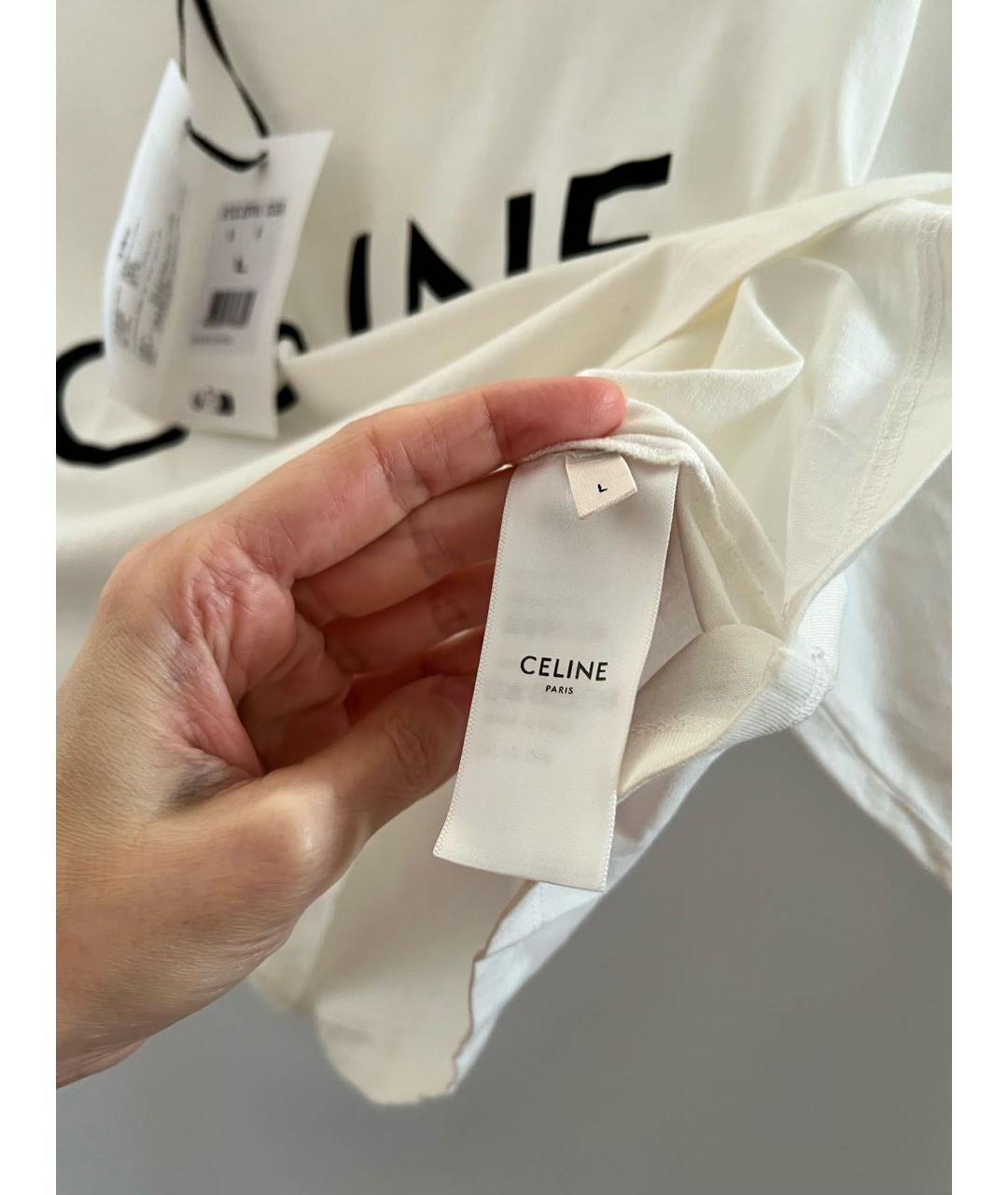 CELINE Белая хлопковая футболка, фото 4