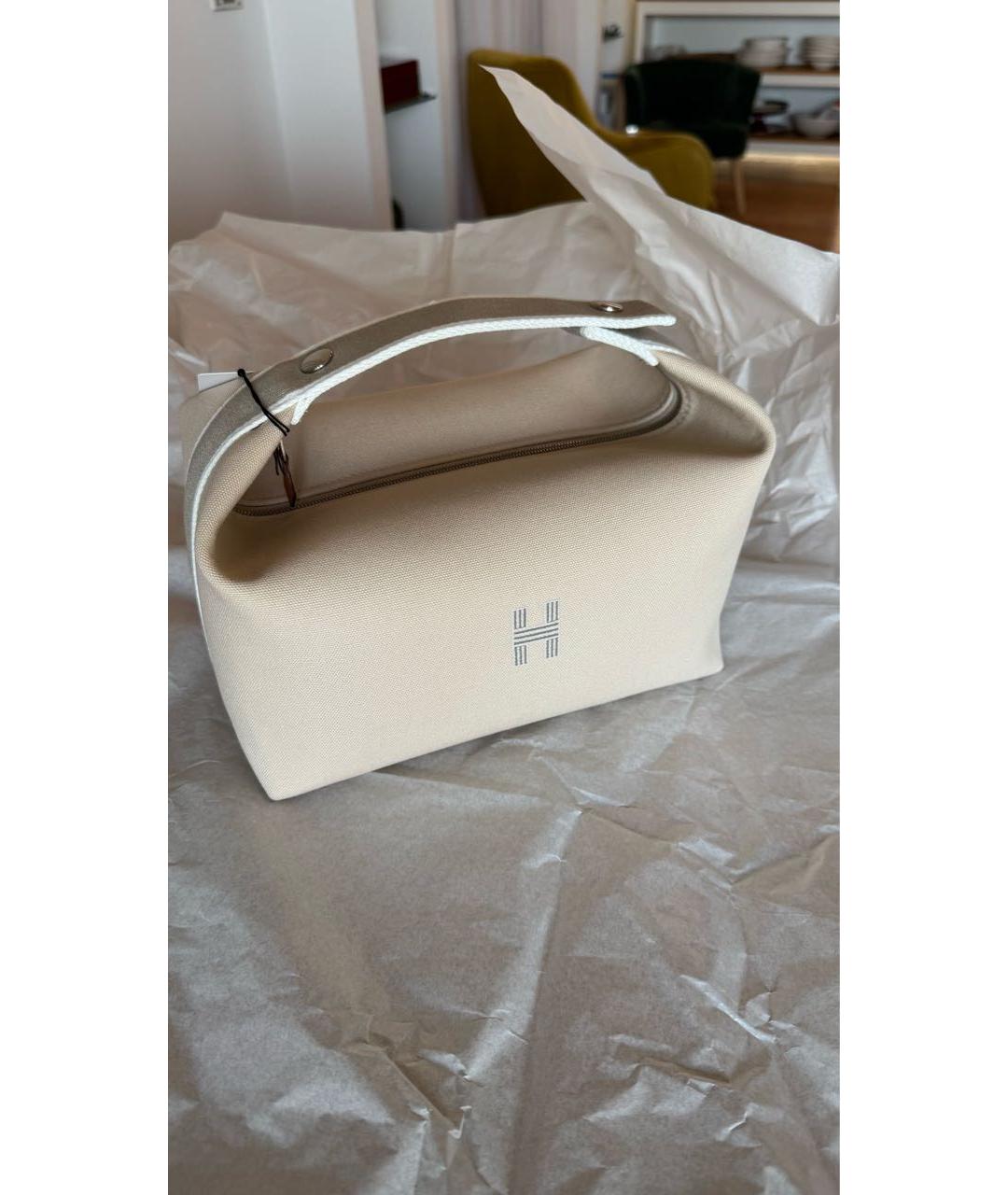 HERMES Бежевая хлопковая косметичка, фото 4