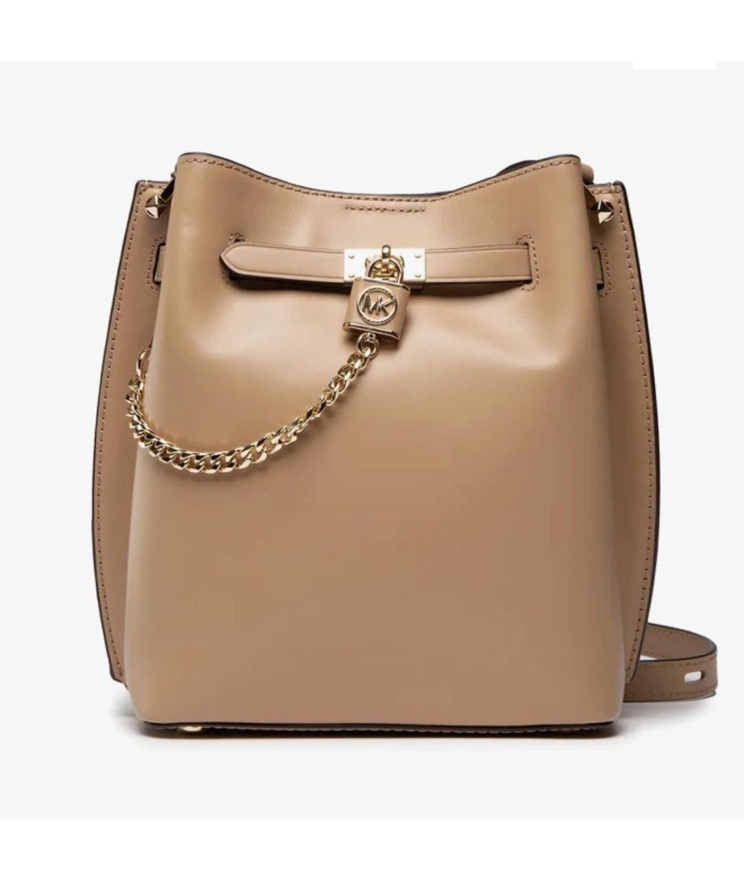 MICHAEL KORS Бежевая кожаная сумка через плечо, фото 7