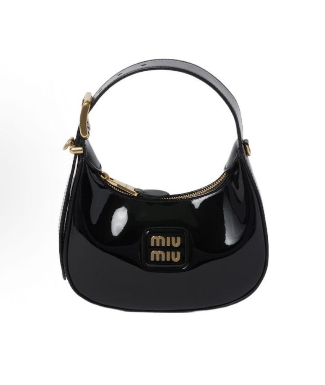 MIU MIU Черная сумка с короткими ручками из лакированной кожи, фото 5