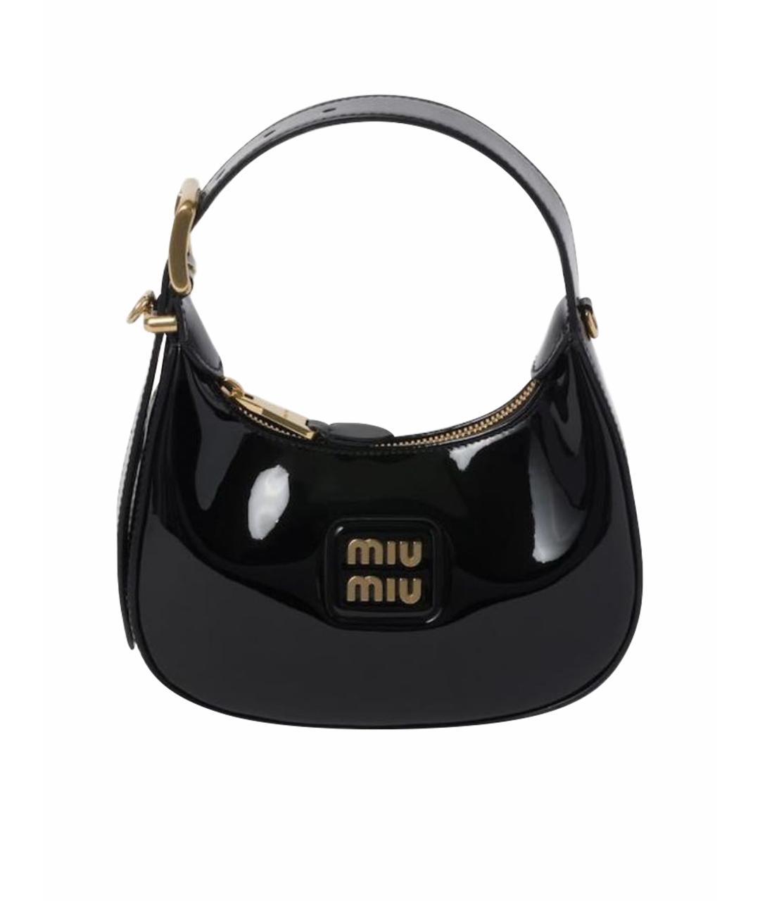 MIU MIU Черная сумка с короткими ручками из лакированной кожи, фото 1