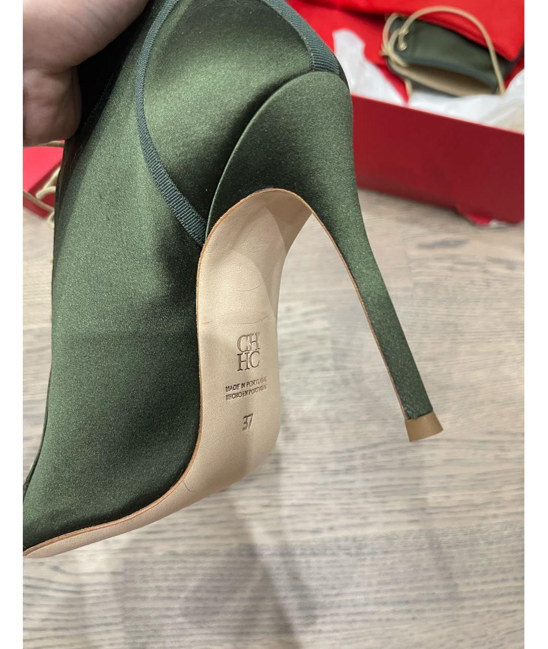 CAROLINA HERRERA Зеленые кожаные босоножки, фото 5