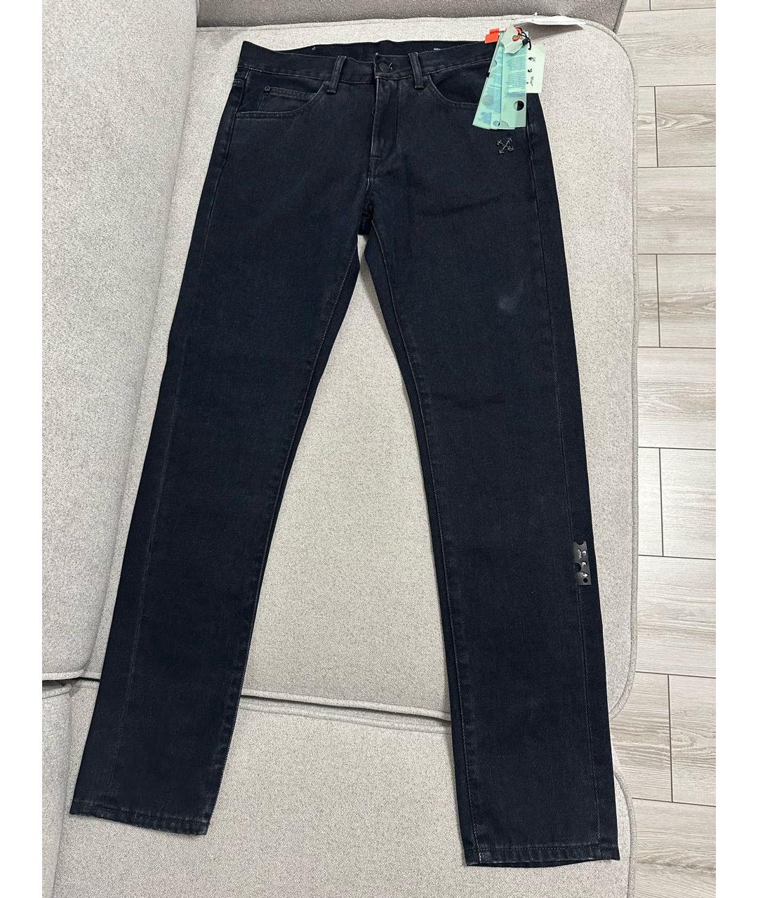OFF-WHITE Черные хлопковые прямые джинсы, фото 4