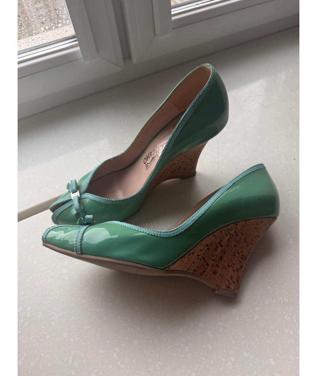 FERRAGAMO Бирюзовые туфли из лакированной кожи, фото 5