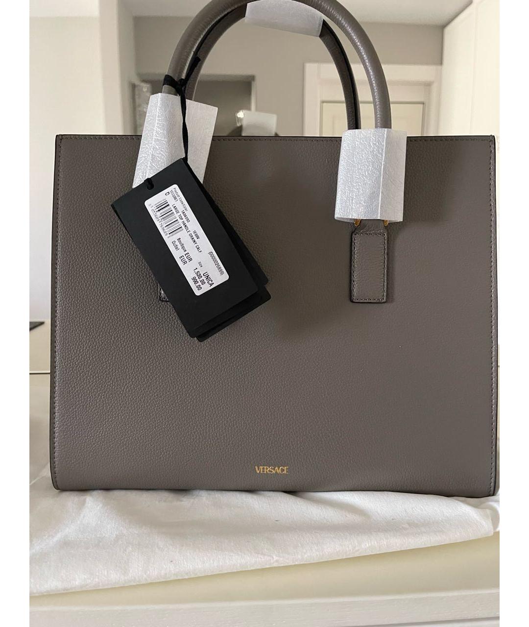 VERSACE Серая кожаная сумка тоут, фото 3