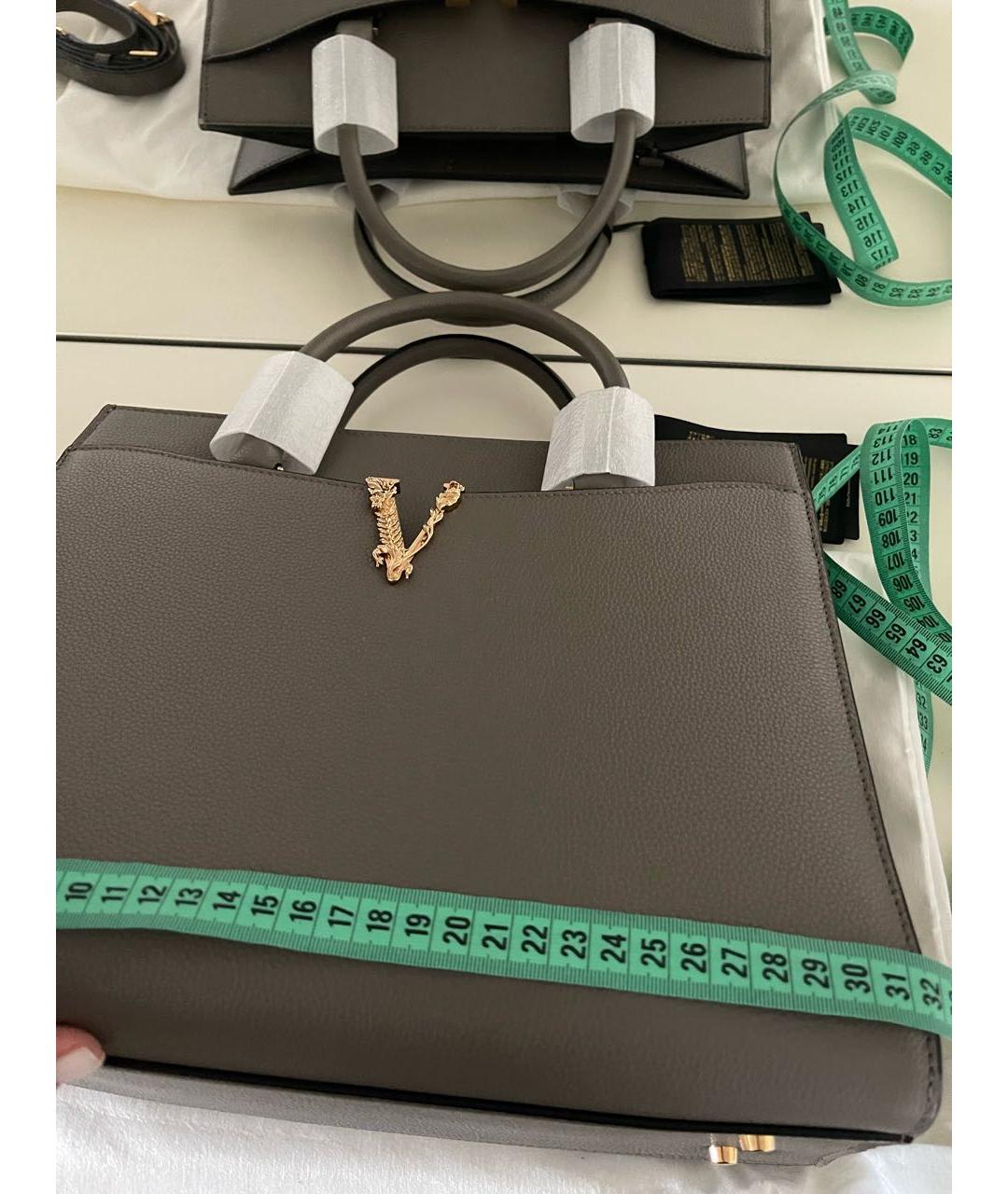 VERSACE Серая кожаная сумка тоут, фото 5