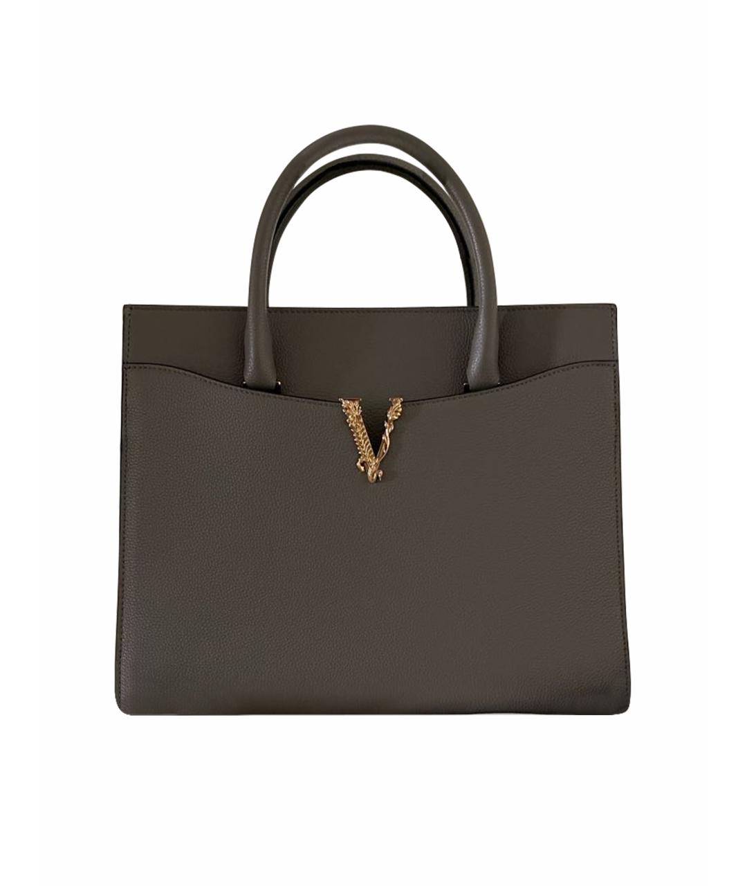 VERSACE Серая кожаная сумка тоут, фото 1