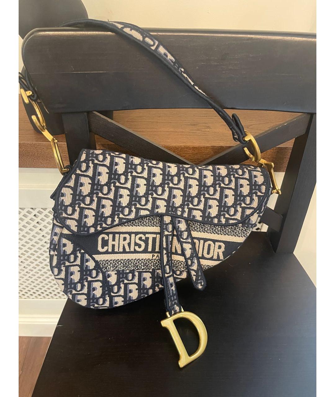 CHRISTIAN DIOR Синяя жаккардовая сумка с короткими ручками, фото 5