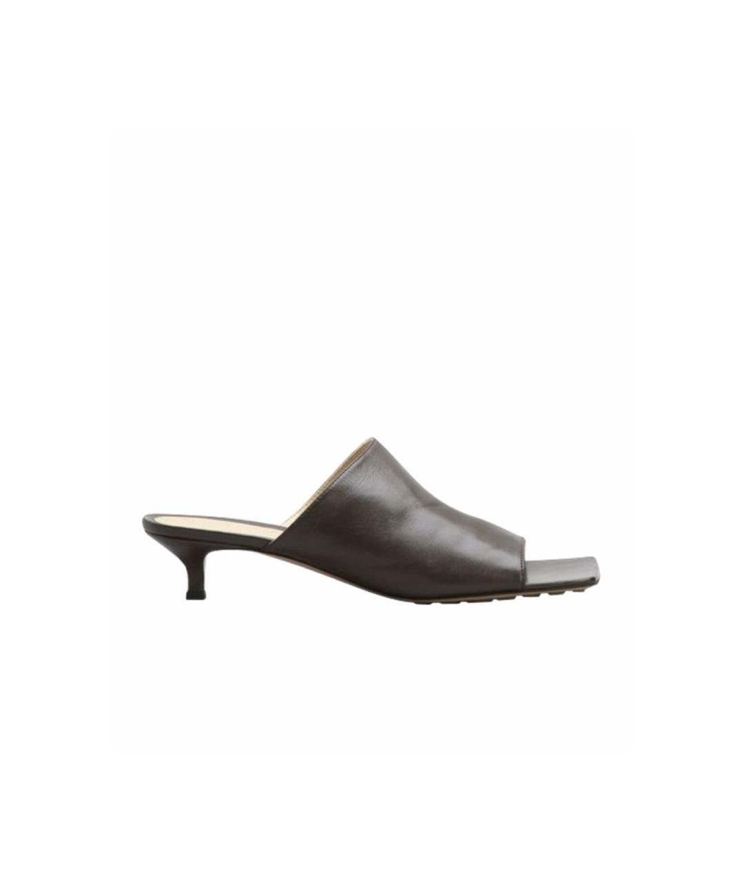 BOTTEGA VENETA Коричневые кожаные мюли, фото 1