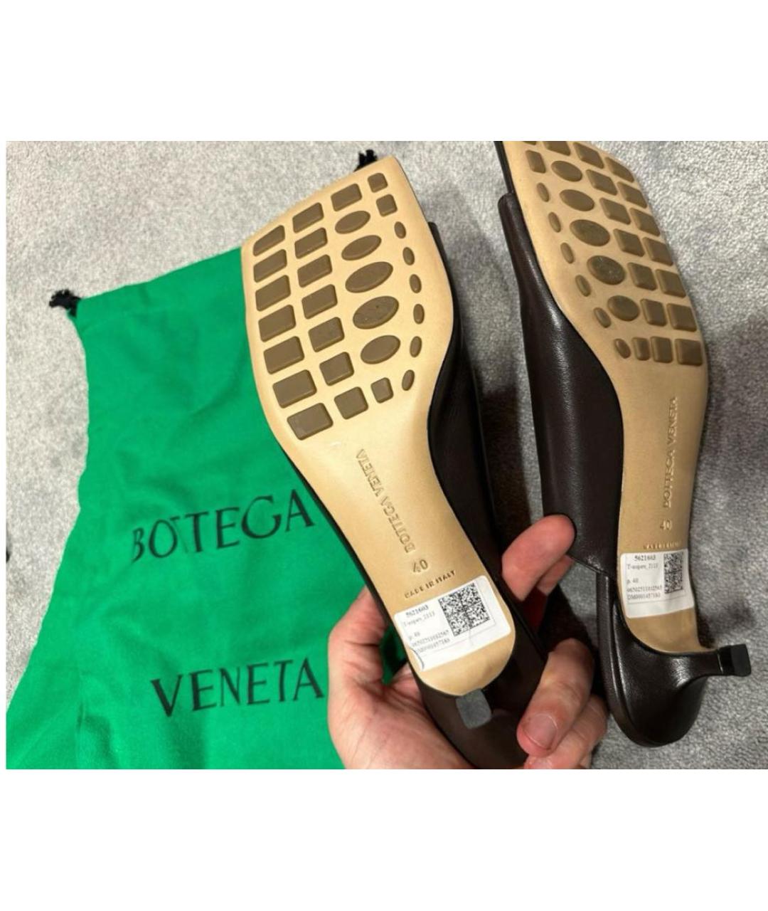 BOTTEGA VENETA Коричневые кожаные мюли, фото 6