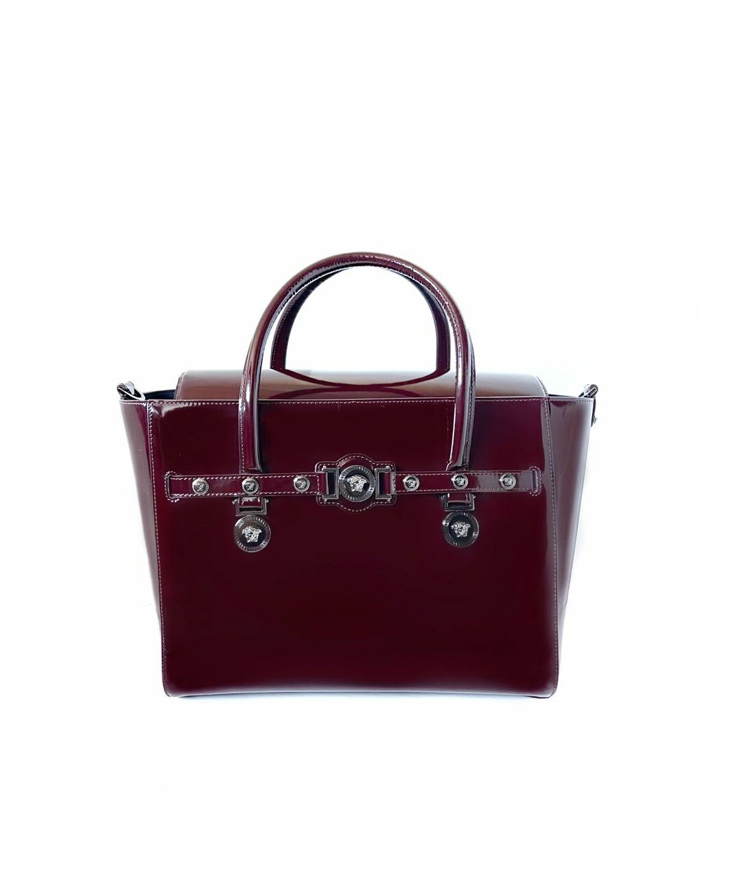 VERSACE Бордовая сумка тоут из лакированной кожи, фото 1