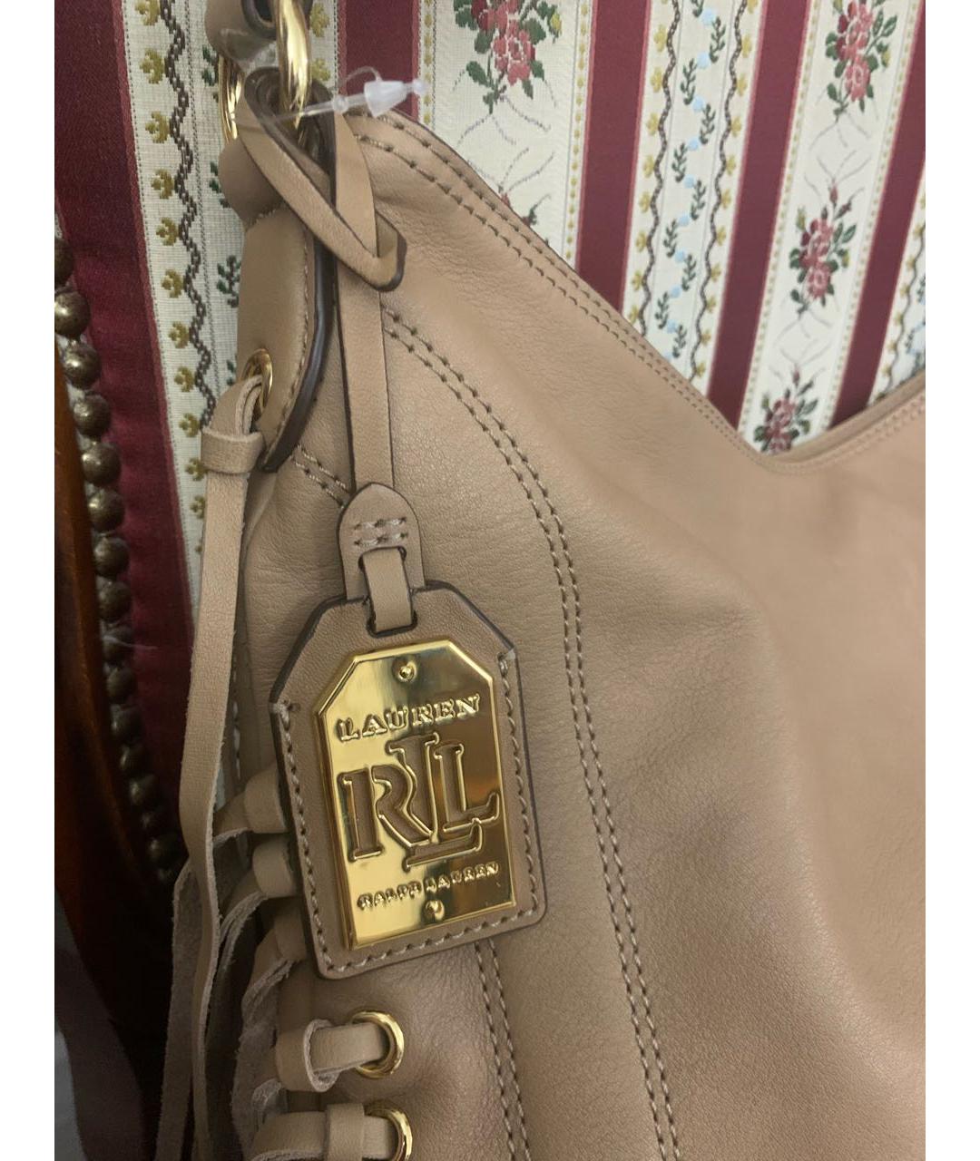 RALPH LAUREN Бежевая кожаная сумка с короткими ручками, фото 4