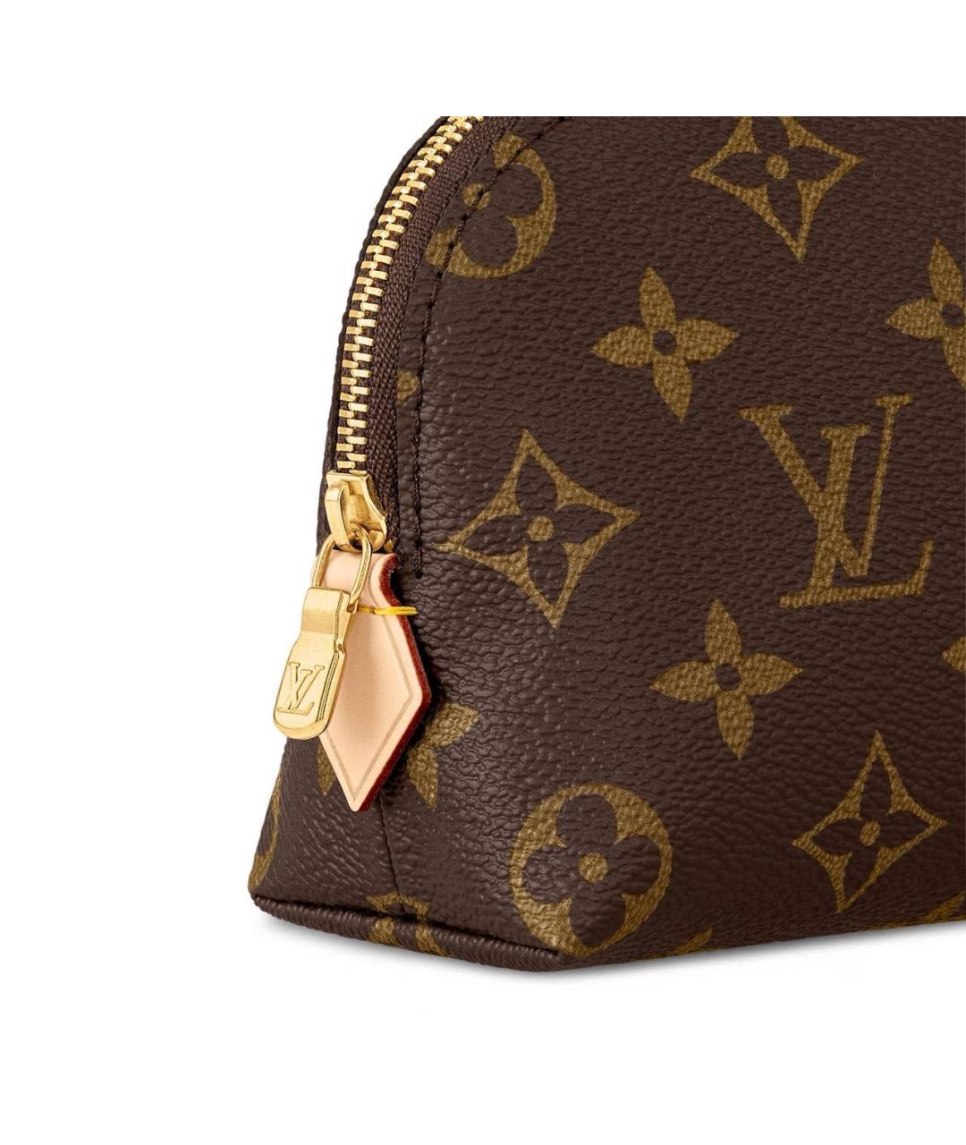 LOUIS VUITTON Коричневая кожаная косметичка, фото 4