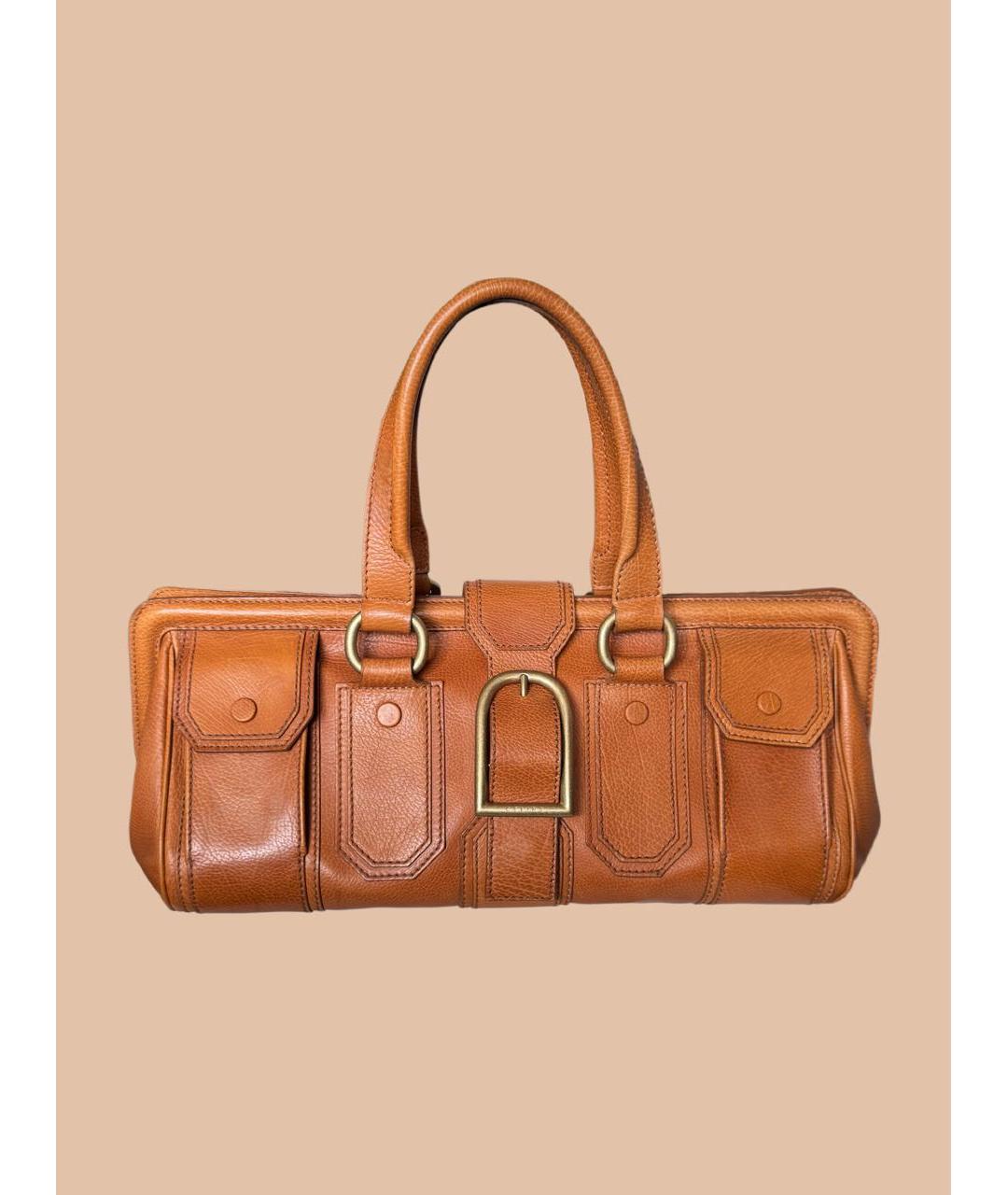 CELINE Оранжевая кожаная сумка с короткими ручками, фото 9
