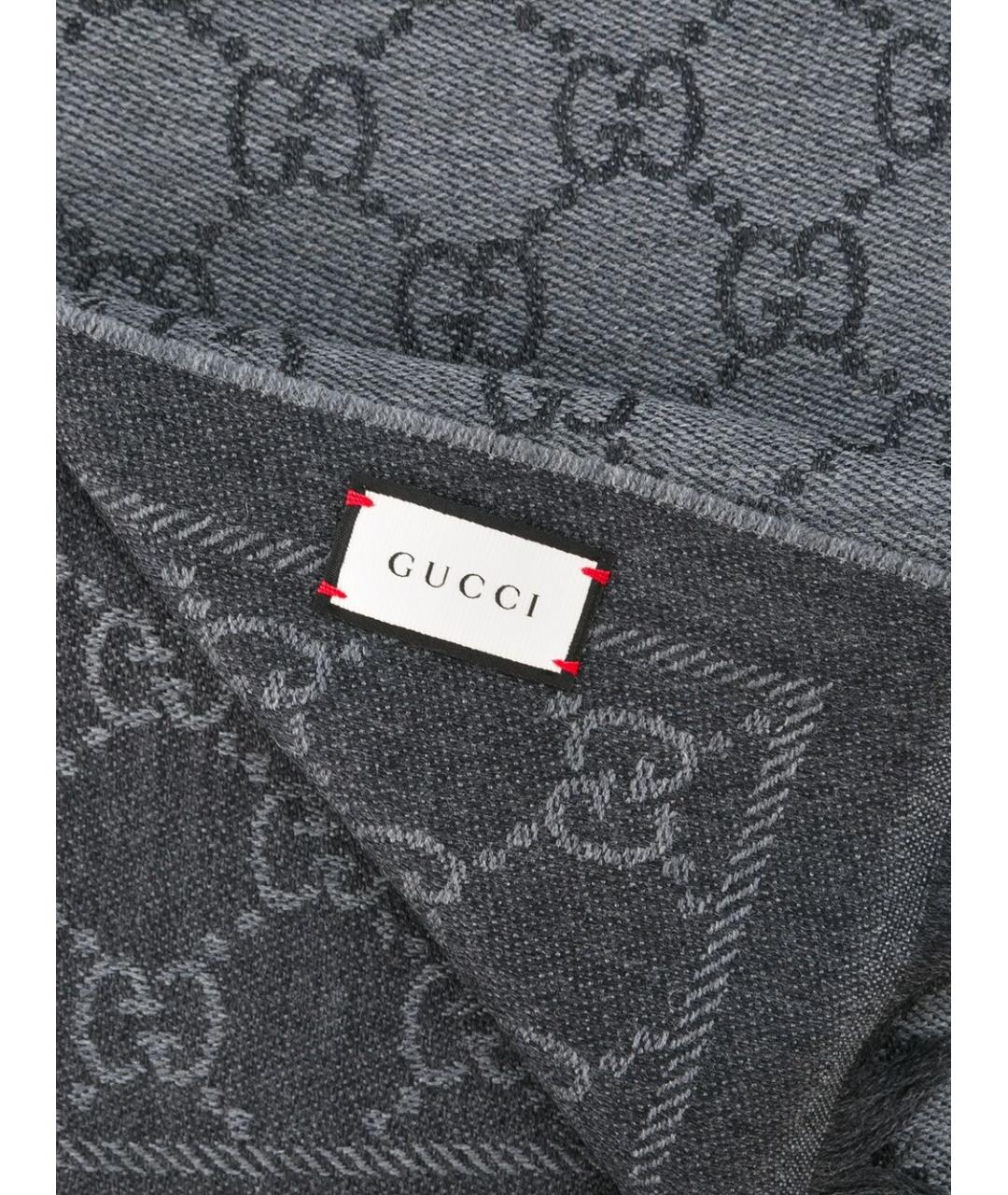 GUCCI Серый шерстяной шарф, фото 3