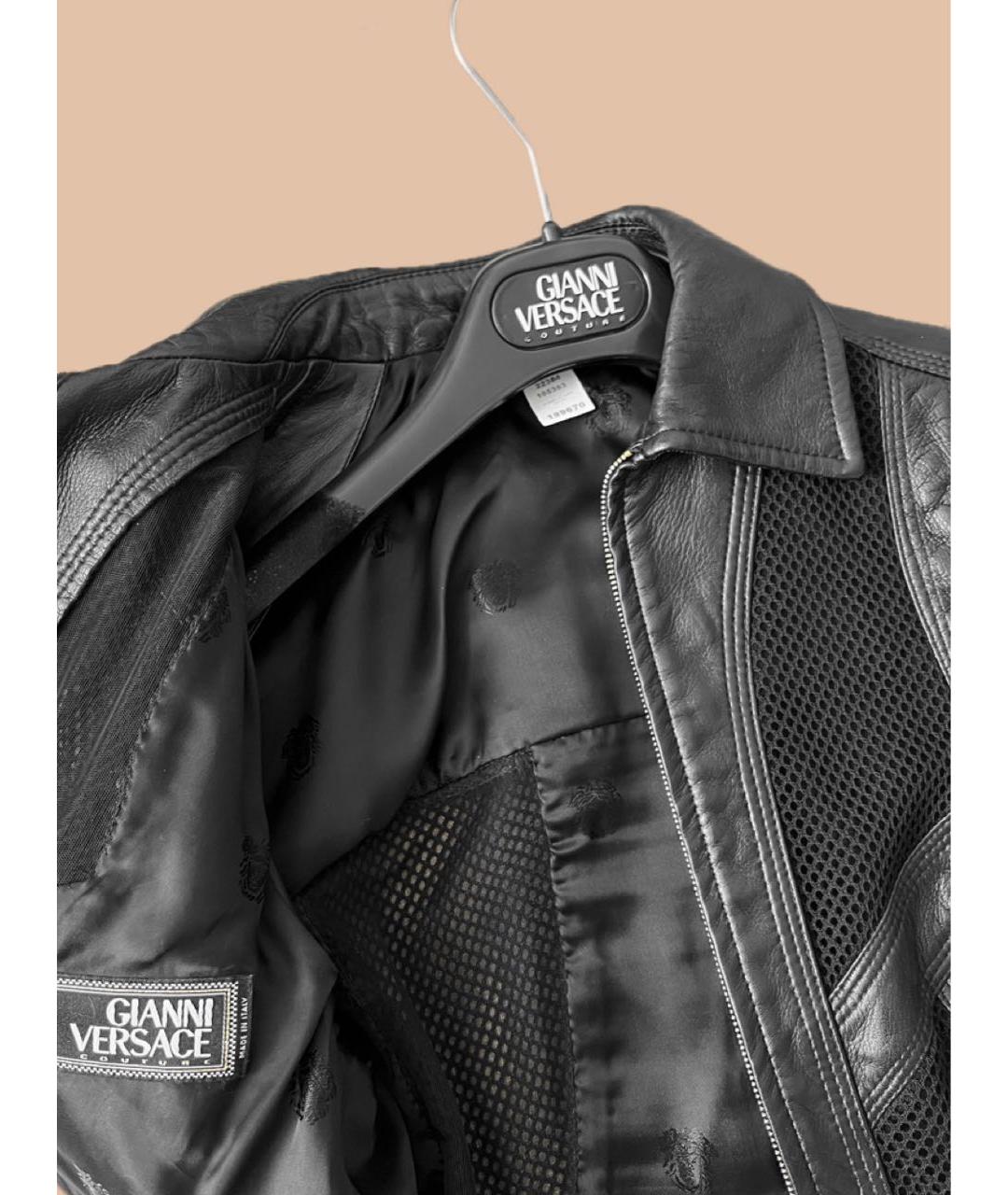 VERSACE Черная кожаная куртка, фото 4
