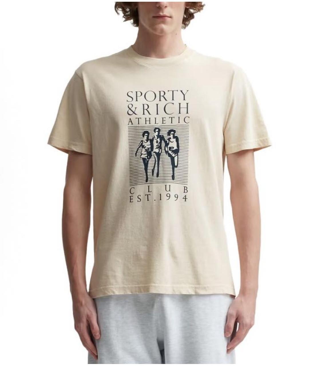 SPORTY AND RICH Бежевая хлопковая футболка, фото 3