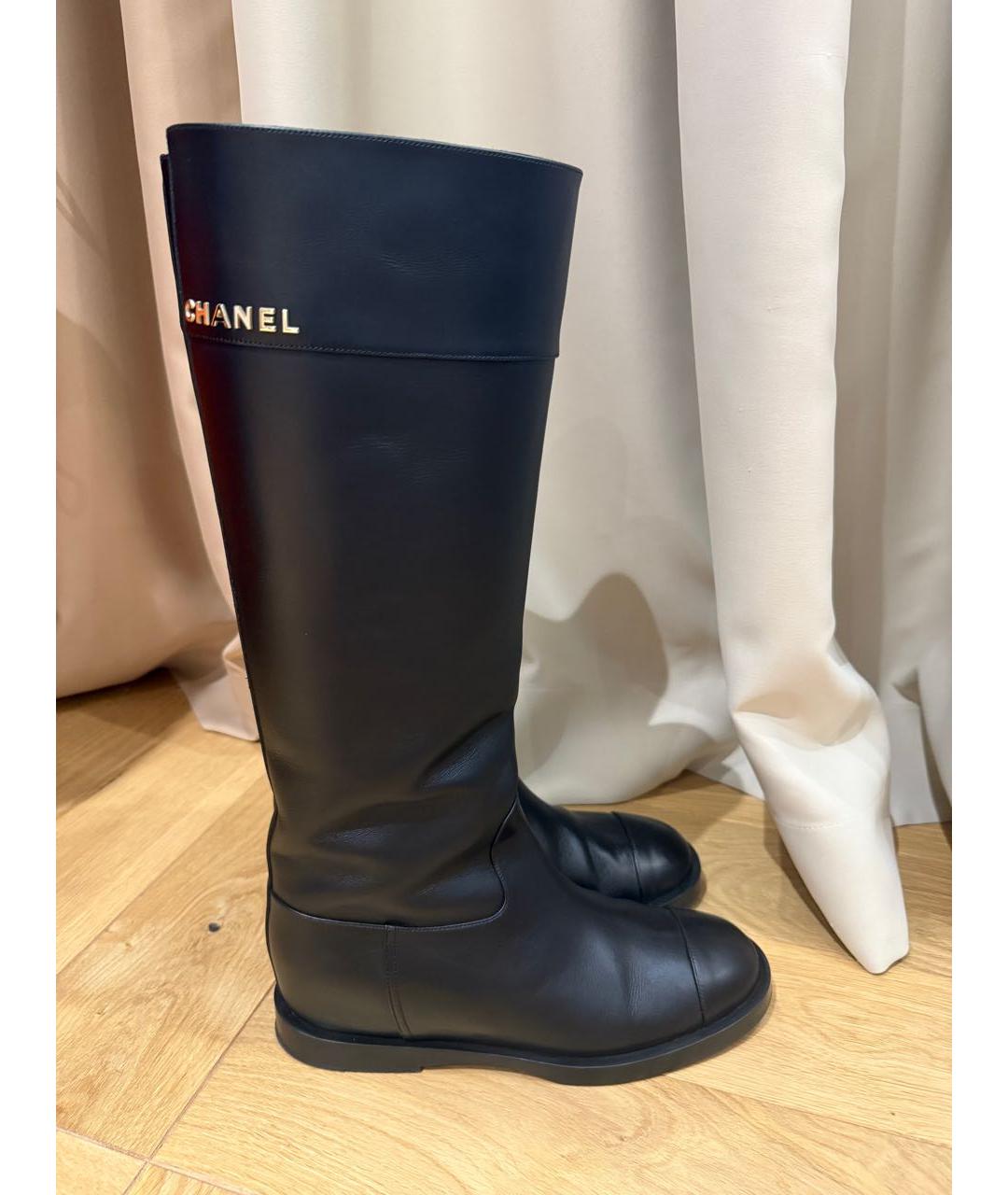 CHANEL Черные кожаные сапоги, фото 7