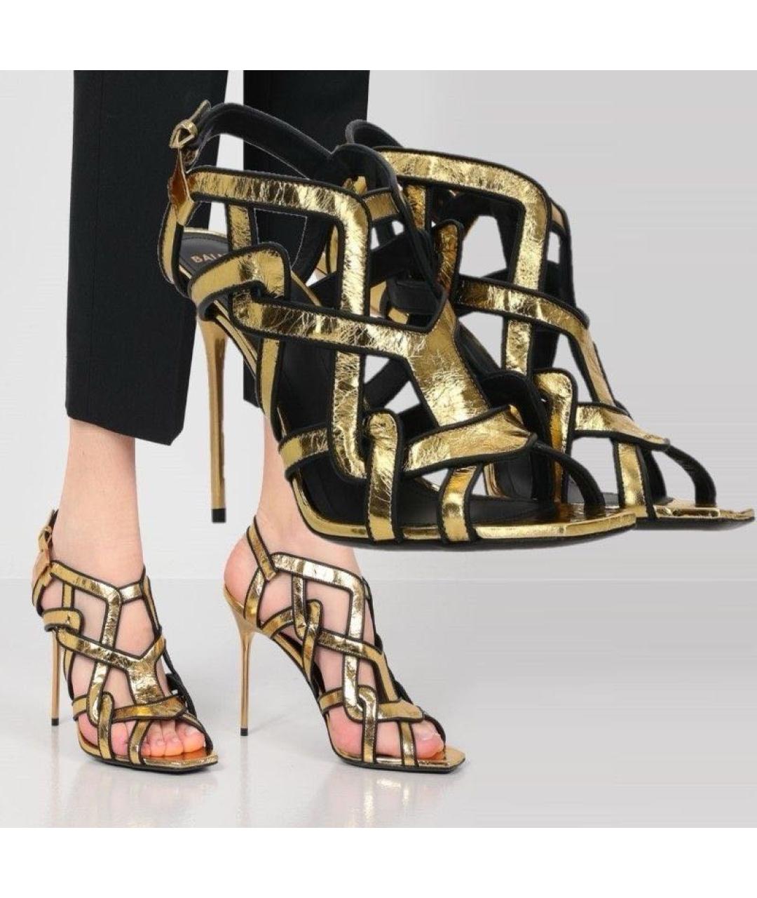 BALMAIN Золотые кожаные босоножки, фото 2