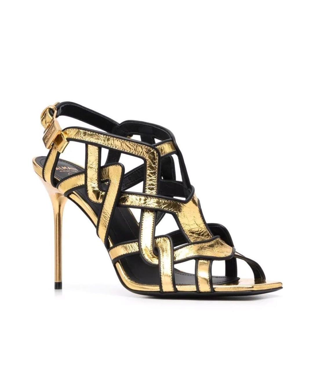 BALMAIN Золотые кожаные босоножки, фото 1