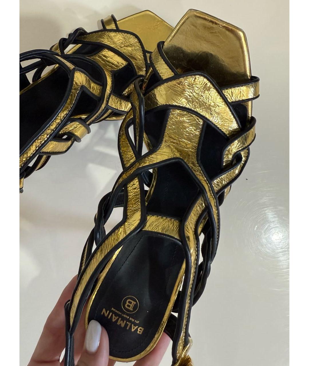 BALMAIN Золотые кожаные босоножки, фото 6