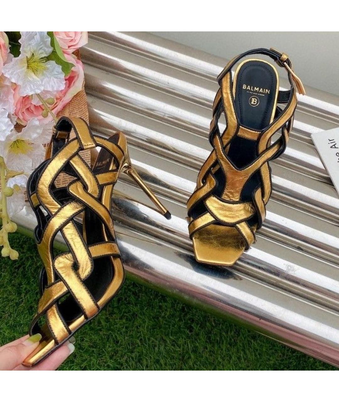 BALMAIN Золотые кожаные босоножки, фото 8