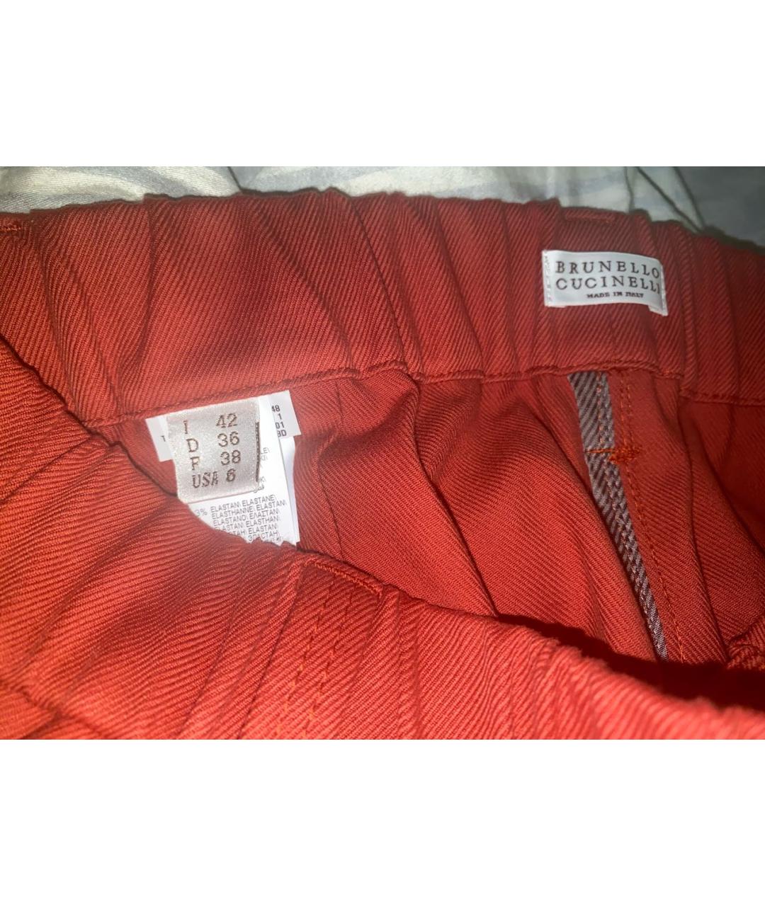 BRUNELLO CUCINELLI Красные хлопковые брюки узкие, фото 4