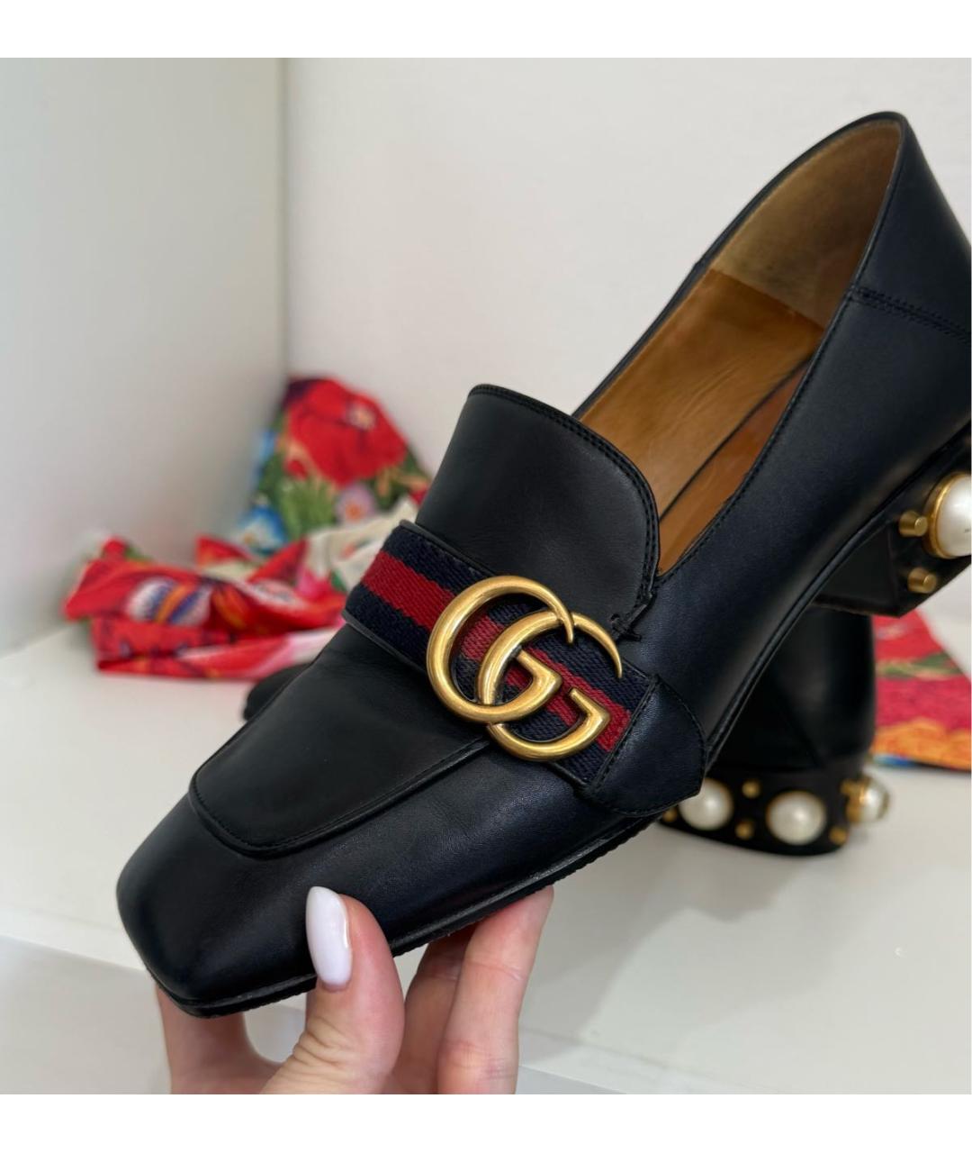 GUCCI Черные кожаные туфли, фото 6