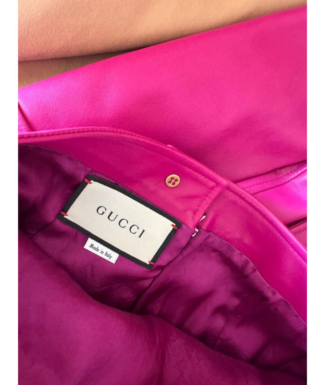 GUCCI Фуксия кожаный костюм с юбками, фото 7